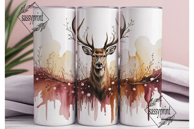 Watercolor Deer Winter 20oz Tumbler Wrap Sublimation sassyprint 