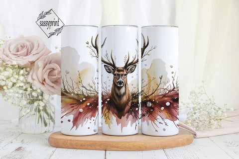 Watercolor Deer Winter 20oz Tumbler Wrap Sublimation sassyprint 