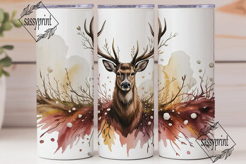 Watercolor Deer Winter 20oz Tumbler Wrap Sublimation sassyprint 