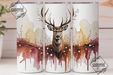 Watercolor Deer Winter 20oz Tumbler Wrap Sublimation sassyprint 