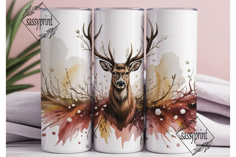 Watercolor Deer Winter 20oz Tumbler Wrap Sublimation sassyprint 