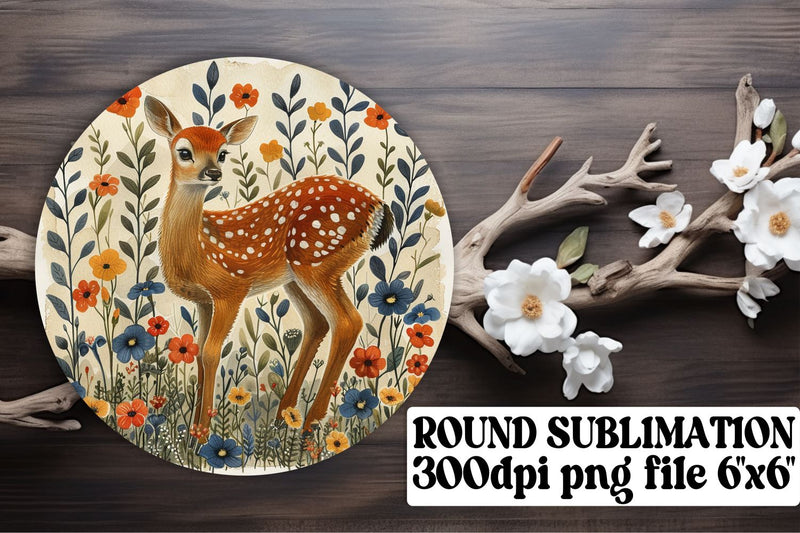 Watercolor Deer with Floral Keychain Round Design Sublimation Sublimation afrosvg 