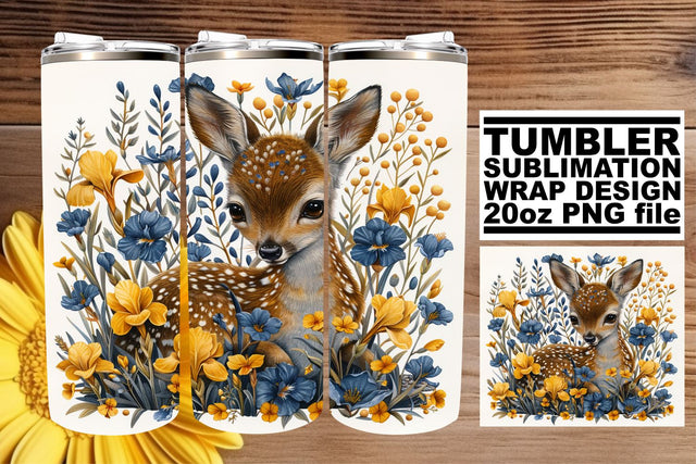 Watercolor Deer with Flowers Tumbler Wrap 20oz Sublimation Art Sublimation afrosvg 
