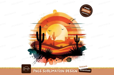 Watercolor Desert Landscape Illustration Sublimation Png Sublimation Designangry 
