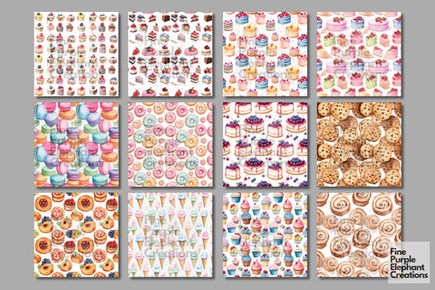 Watercolor Dessert Digital Paper | Sweets Sublimation Digital Pattern Fine Purple Elephant Creations 