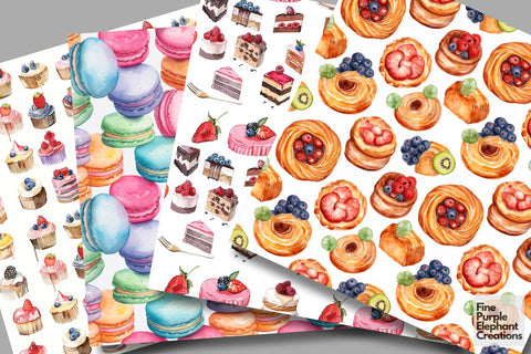 Watercolor Dessert Digital Paper | Sweets Sublimation Digital Pattern Fine Purple Elephant Creations 