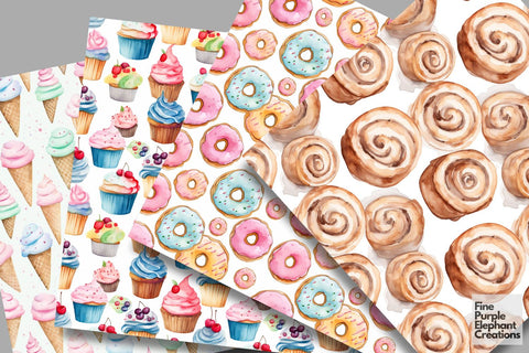 Watercolor Dessert Digital Paper | Sweets Sublimation Digital Pattern Fine Purple Elephant Creations 
