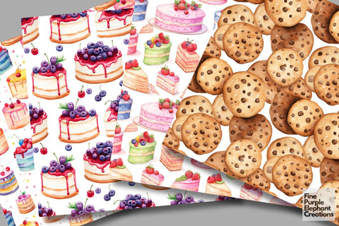 Watercolor Dessert Digital Paper | Sweets Sublimation Digital Pattern Fine Purple Elephant Creations 