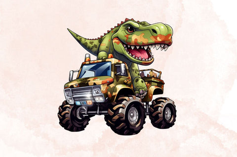 Watercolor Dinosaur & Camo Truck for Back to School Clipart Bundle Sublimation Designangry 