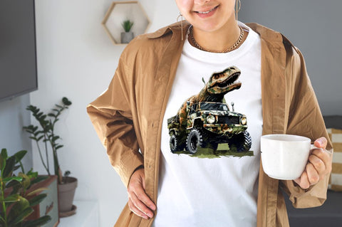 Watercolor Dinosaur & Camo Truck for Back to School Clipart Bundle Sublimation Designangry 