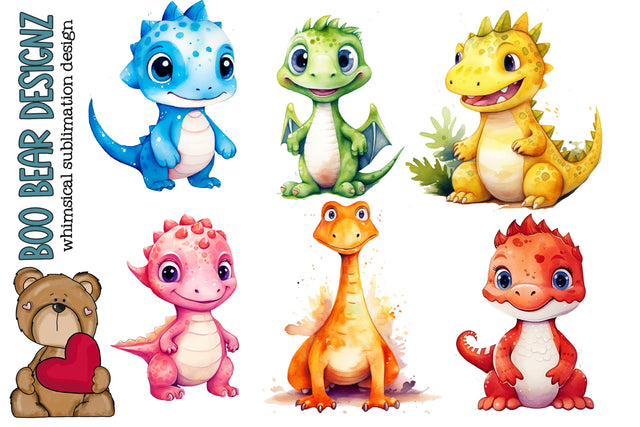 Watercolor Dinosaur Clipart Sublimation Boo Bear Designz 