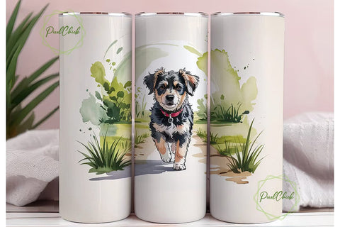 Watercolor Dog 20oz Tumbler Wrap Sublimation PixelChick 