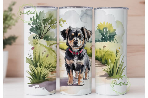 Watercolor Dog 20oz Tumbler Wrap Sublimation PixelChick 