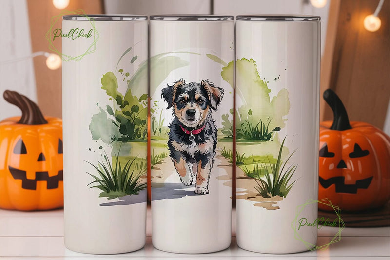 Watercolor Dog 20oz Tumbler Wrap Sublimation PixelChick 