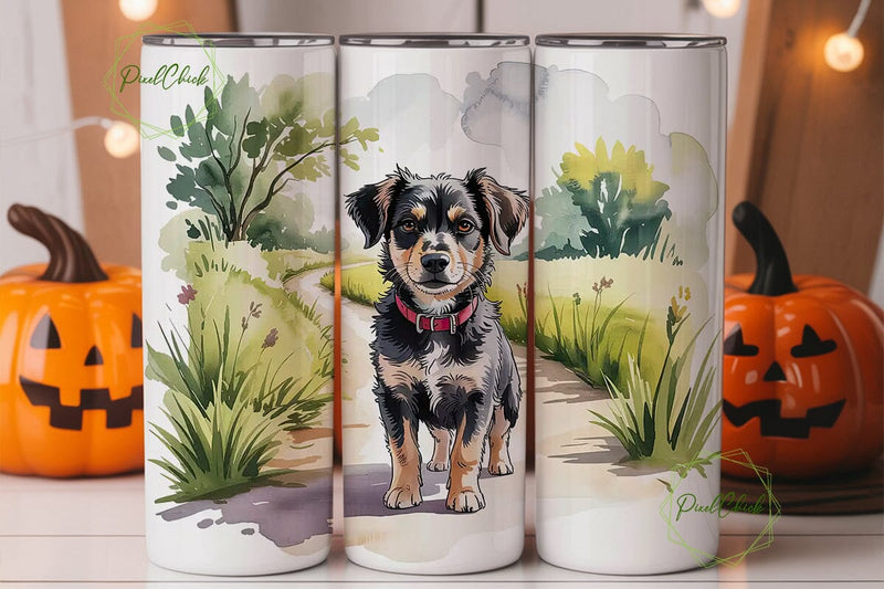 Watercolor Dog 20oz Tumbler Wrap Sublimation PixelChick 