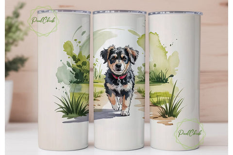 Watercolor Dog 20oz Tumbler Wrap Sublimation PixelChick 