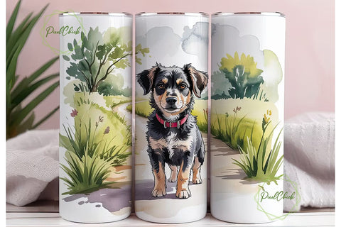 Watercolor Dog 20oz Tumbler Wrap Sublimation PixelChick 