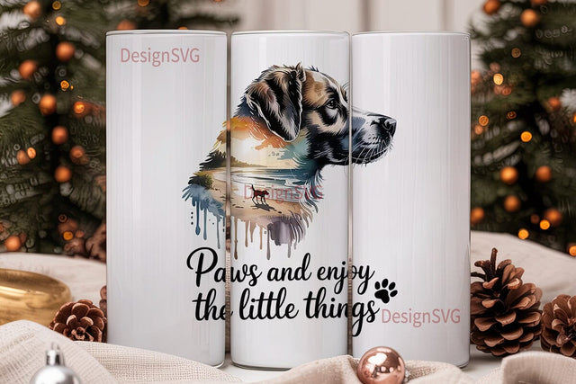 Watercolor Dog Beach 20oz Tumbler Wrap Sublimation DesignSVG 