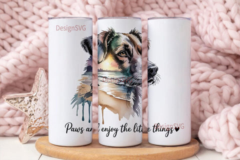 Watercolor Dog Beach 20oz Tumbler Wrap Sublimation DesignSVG 