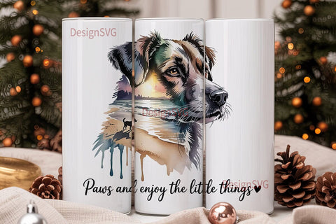 Watercolor Dog Beach 20oz Tumbler Wrap Sublimation DesignSVG 