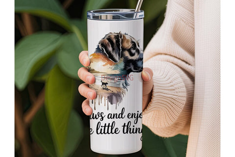 Watercolor Dog Beach 20oz Tumbler Wrap Sublimation DesignSVG 
