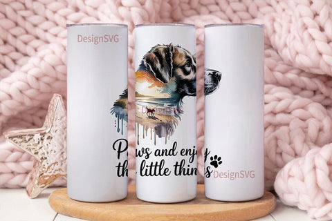 Watercolor Dog Beach 20oz Tumbler Wrap Sublimation DesignSVG 