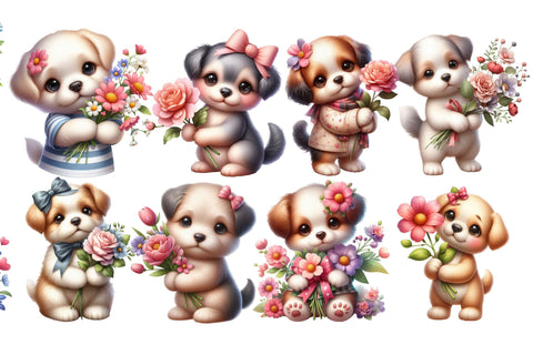 Watercolor Dog Flowers Clipart Sublimation Rupkotha 