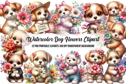 Watercolor Dog Flowers Clipart Sublimation Rupkotha 