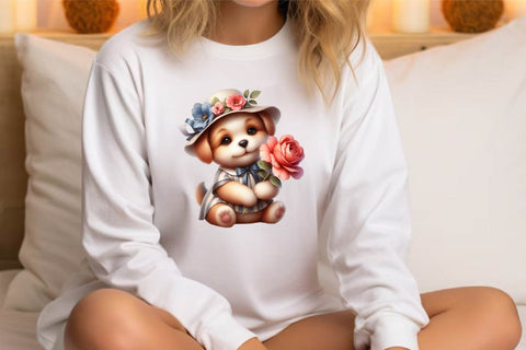 Watercolor Dog Flowers Clipart Sublimation Rupkotha 