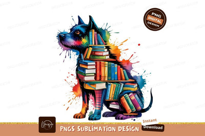Watercolor Dog With Books Sublimation Png Sublimation Designangry 
