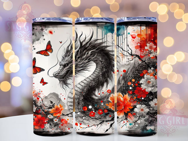 Watercolor Dragon 20oz Tumbler, Asian Mythical Creature, 20oz Sublimation Wrap, Fantasy Drinkware, Dragon Art Mug, Unique Gift for Dragon Lovers, Colorful Tumbler Design Sublimation SvggirlplusArt 
