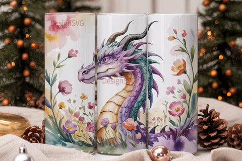 Watercolor Dragon 20oz Tumbler Wrap Sublimation DesignSVG 