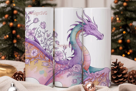 Watercolor Dragon 20oz Tumbler Wrap Sublimation DesignSVG 