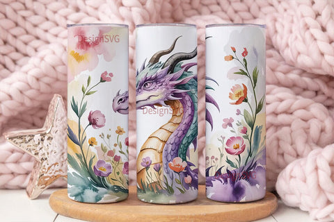 Watercolor Dragon 20oz Tumbler Wrap Sublimation DesignSVG 