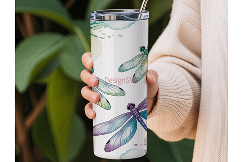 Watercolor Dragonflies 20oz Tumbler Wrap Sublimation DesignSVG 