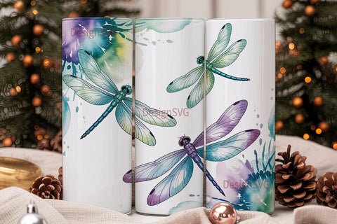 Watercolor Dragonflies 20oz Tumbler Wrap Sublimation DesignSVG 