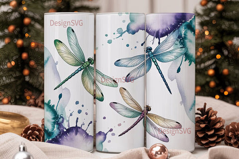 Watercolor Dragonflies 20oz Tumbler Wrap Sublimation DesignSVG 