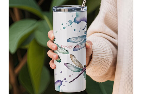 Watercolor Dragonflies 20oz Tumbler Wrap Sublimation DesignSVG 