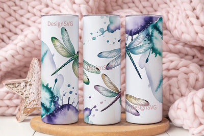 Watercolor Dragonflies 20oz Tumbler Wrap Sublimation DesignSVG 