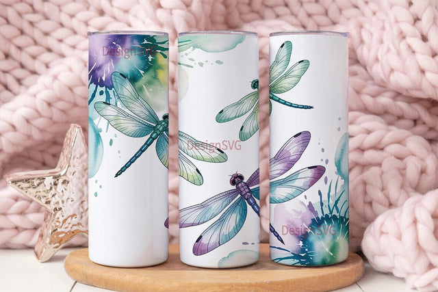 Watercolor Dragonflies 20oz Tumbler Wrap Sublimation DesignSVG 