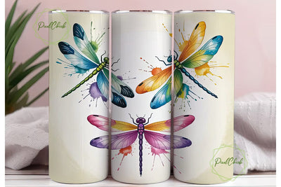 Watercolor Dragonflies 20oz Tumbler Wrap Sublimation PixelChick 