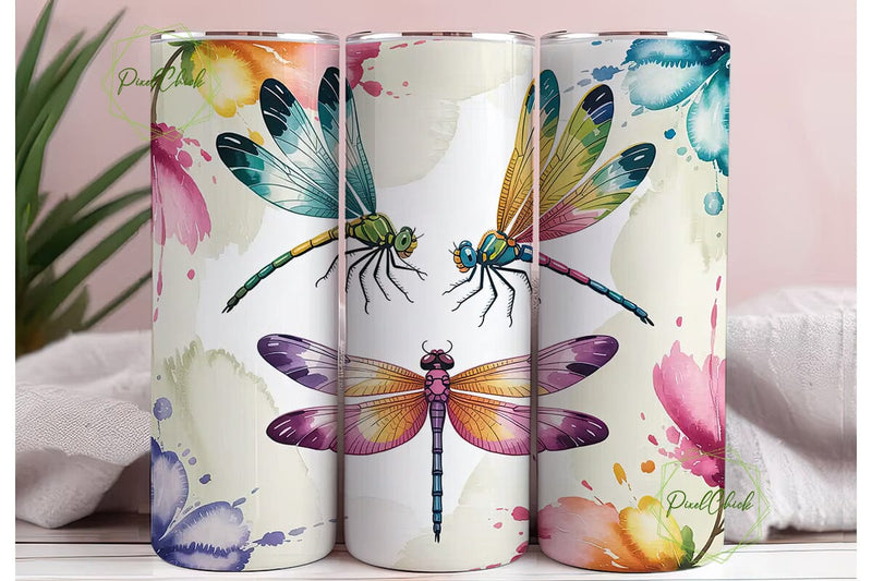 Watercolor Dragonflies 20oz Tumbler Wrap Sublimation PixelChick 