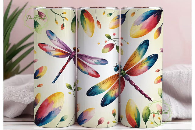 Watercolor Dragonflies 20oz Tumbler Wrap Sublimation PixelChick 
