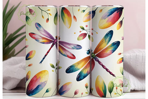 Watercolor Dragonflies 20oz Tumbler Wrap Sublimation PixelChick 