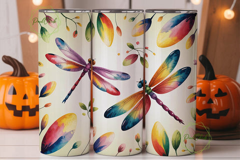 Watercolor Dragonflies 20oz Tumbler Wrap Sublimation PixelChick 