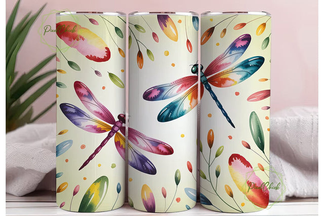 Watercolor Dragonflies 20oz Tumbler Wrap Sublimation PixelChick 