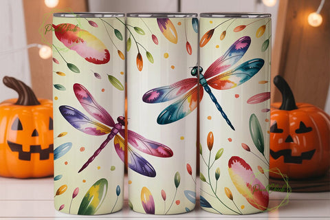 Watercolor Dragonflies 20oz Tumbler Wrap Sublimation PixelChick 