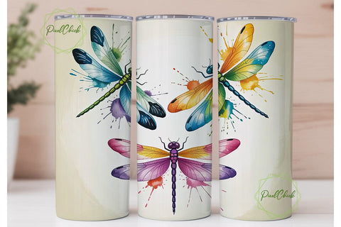 Watercolor Dragonflies 20oz Tumbler Wrap Sublimation PixelChick 