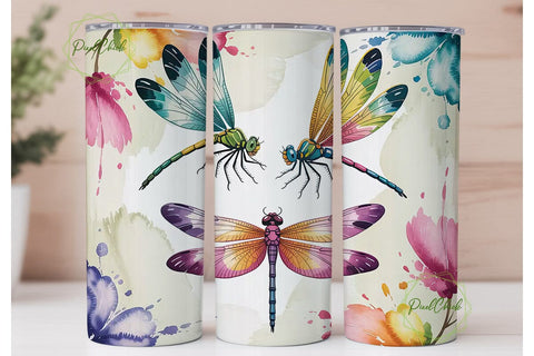 Watercolor Dragonflies 20oz Tumbler Wrap Sublimation PixelChick 