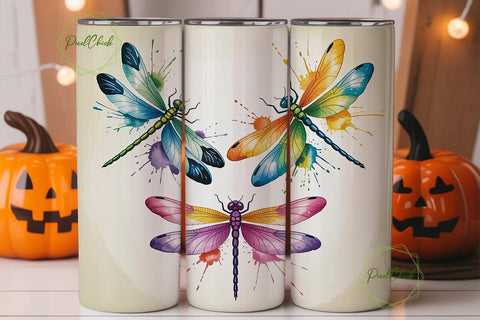 Watercolor Dragonflies 20oz Tumbler Wrap Sublimation PixelChick 